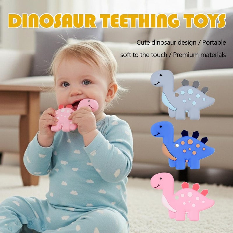 Dinosaur Teething Toys,Baby Teething Toys for Babies 3-6 6-12 Months,Dinosaur Teether Toy,Dinosaurs Infant Teethings Relief Teethings Toy Baby Teether Shower Gift for Boys and Girls (Gray) - Image 2